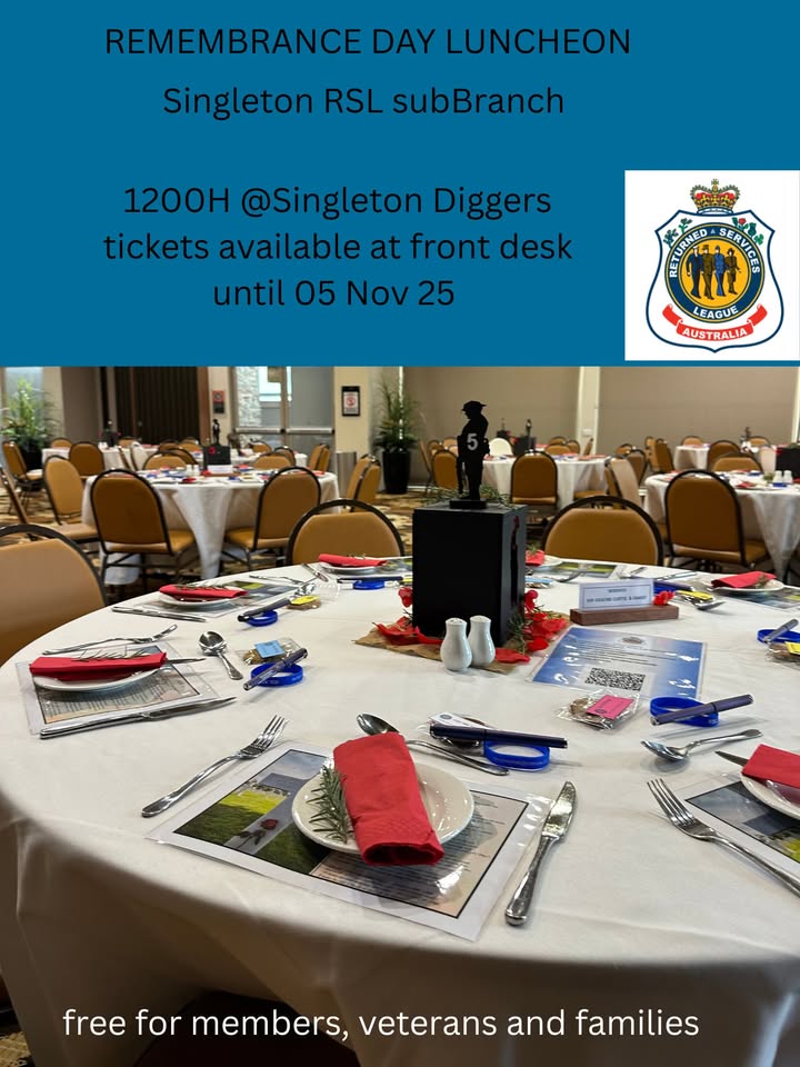 Featured image for “Remembrance Day Lunch: Honouring Veterans at Singleton Diggers”