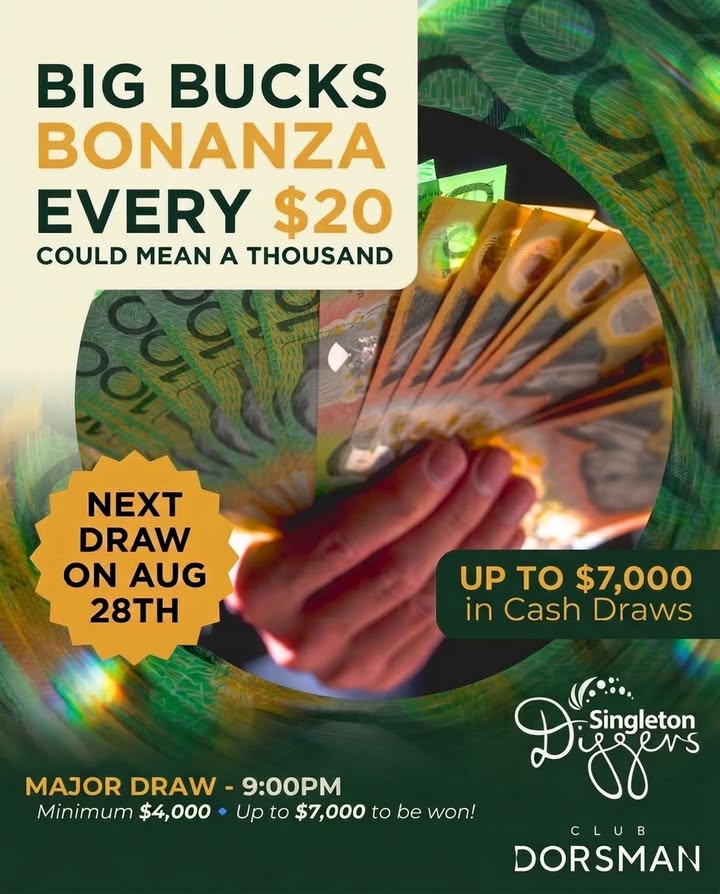 Featured image for “Big Bucks Bonanza at Singleton Diggers – Up to $7,000 in Cash”