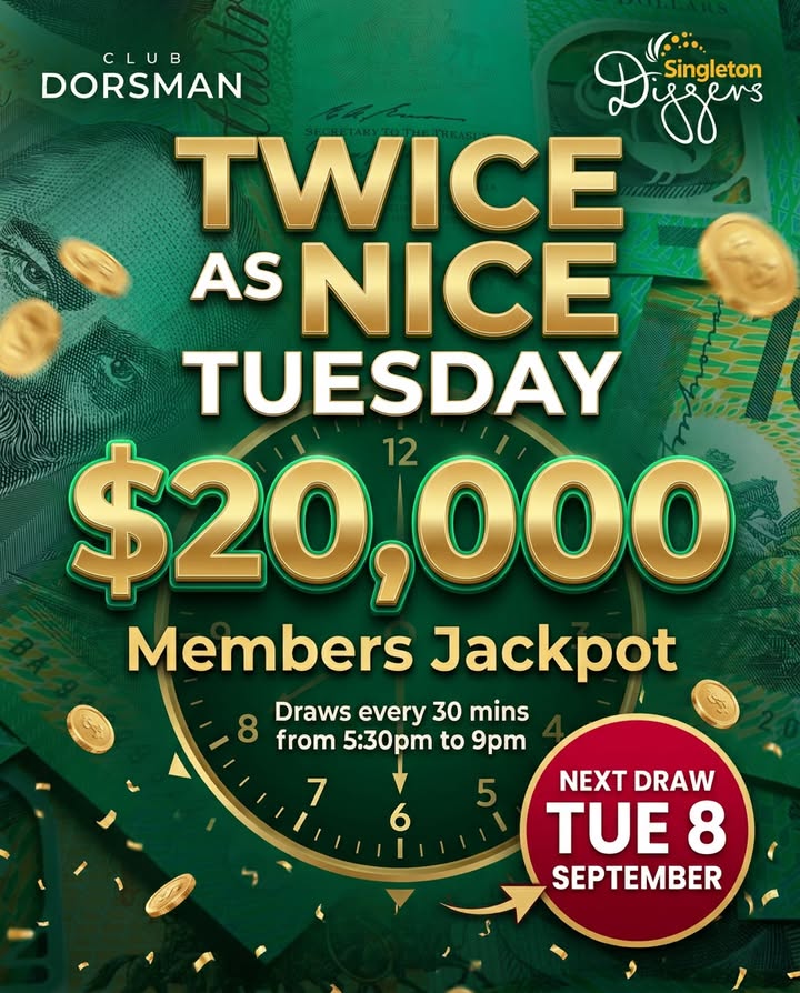 Featured image for “Twice As Nice Tuesday: $20,000 Mega Draw at Singleton Diggers”