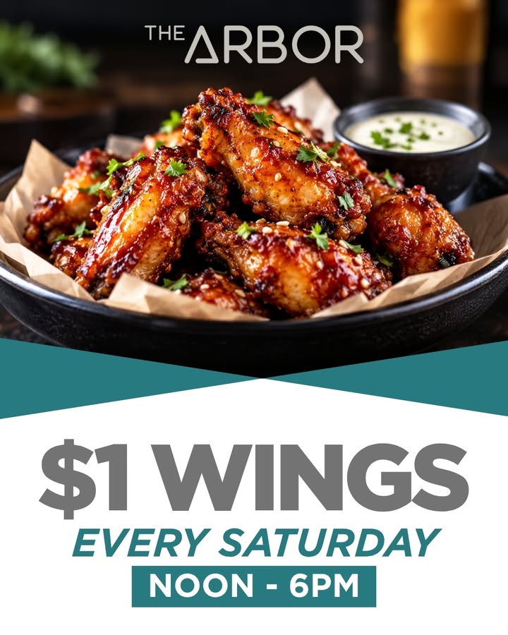 Featured image for “$1 Wings Every Saturday at The Arbor – Noon to 6pm”